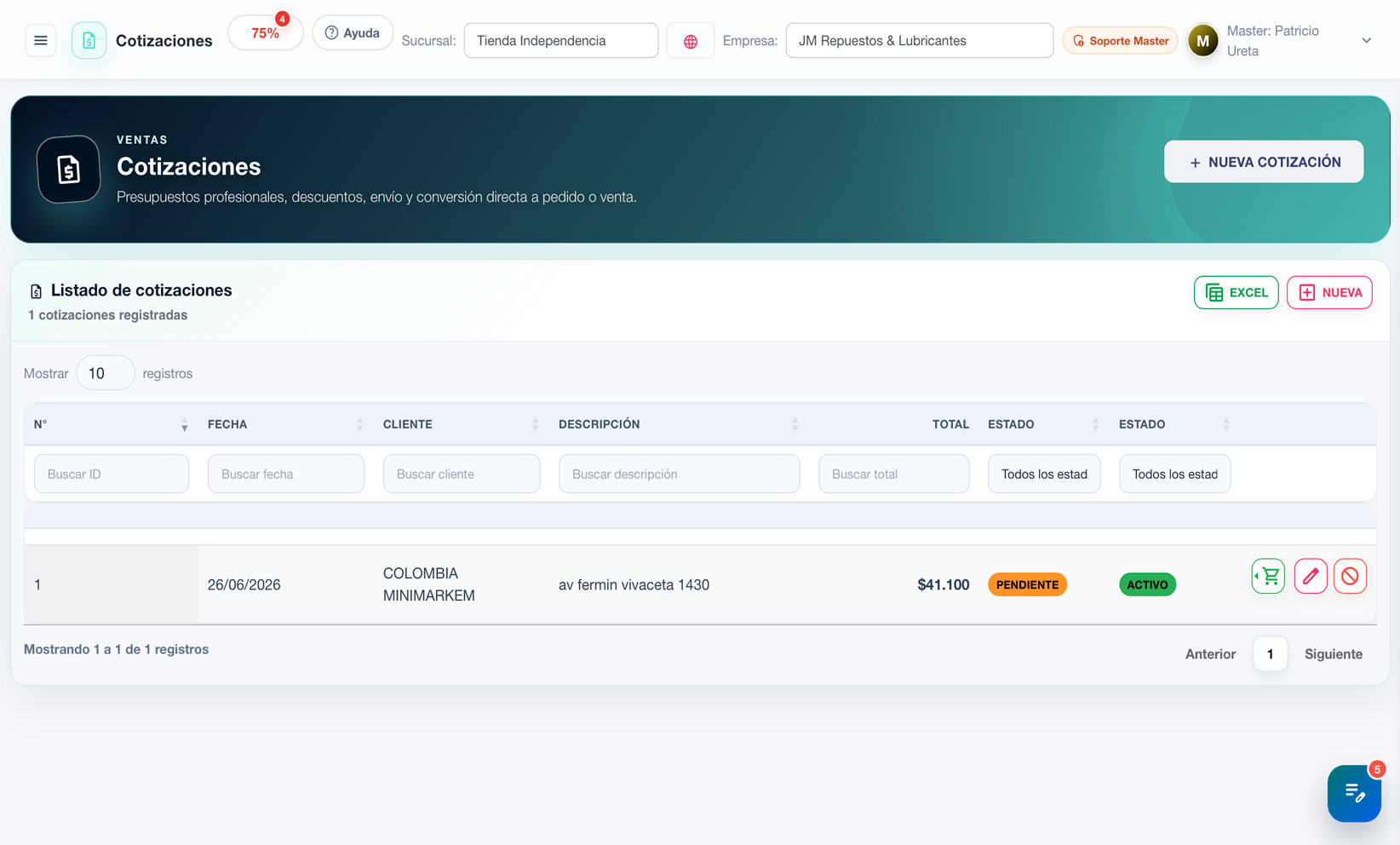 Cotizaciones AppCloud en computador