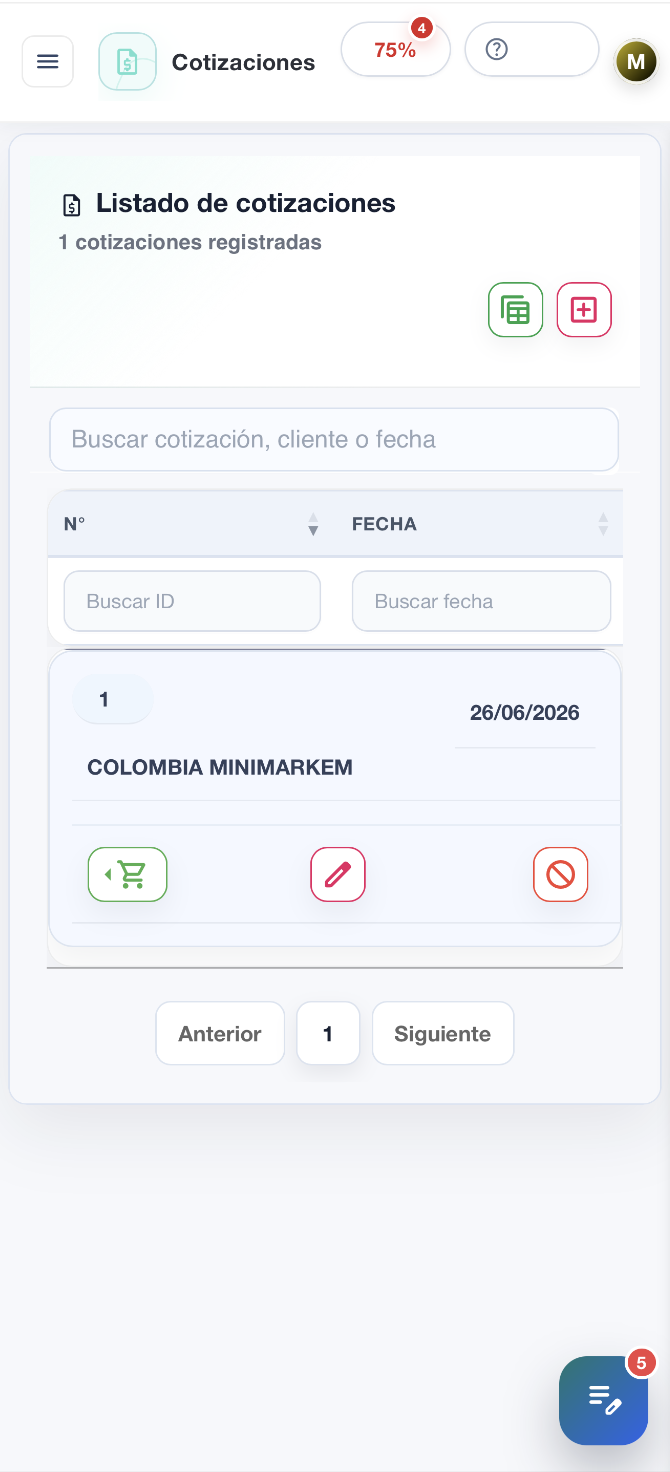 Cotizaciones AppCloud en móvil